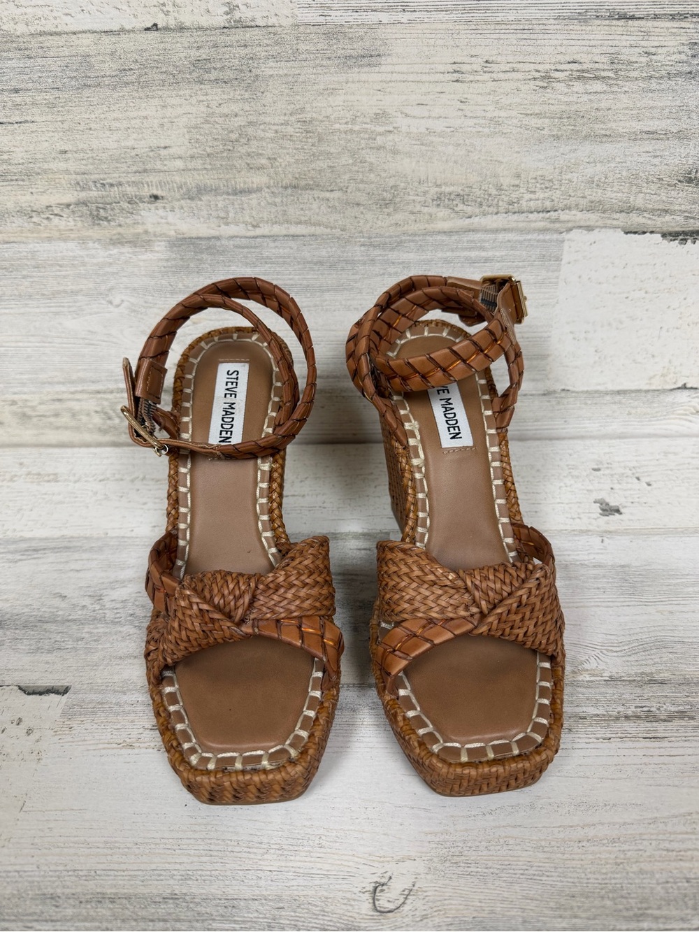 Steve Madden Brown Braided Ankle-Strap Sandals